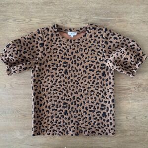 Anthropologie‎ THML Leopard Print Textured Short Puff Sleeve Top-Women's Size S